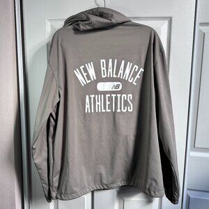 New Balance Athletics Mens XL Gray Full Zip Soft Shell Hooded Jacket Big Logo